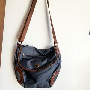 Dark Gray and Brown Messenger Bag with Adjustable Strap
